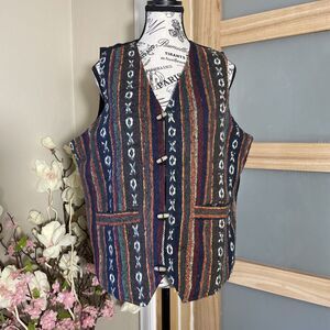 Gypsy Rose Vest Knit Tapestry VTG 80s 90s Gypsy Boho Grunge Free Size Unisex